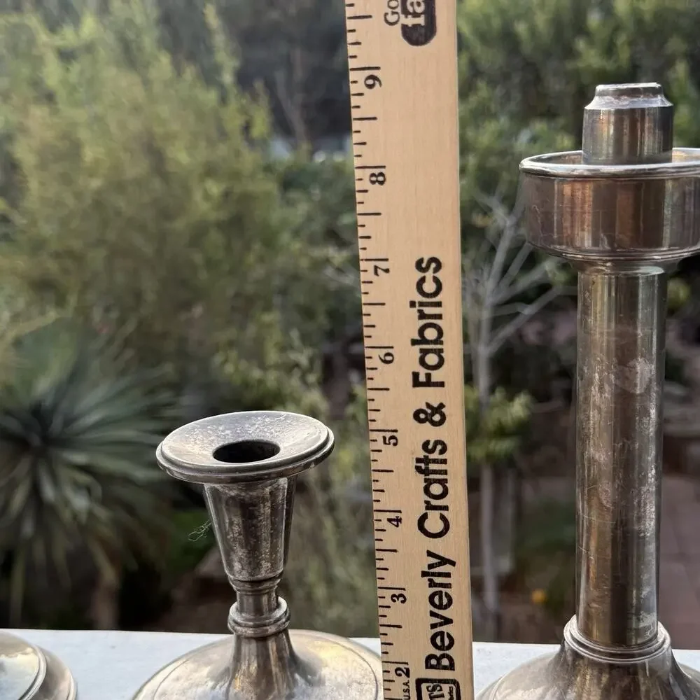 Set of 3 Italy Metal Silver Tone Taper Candle Holders Vintage Traditional 9in